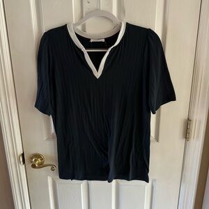 Navy and White Women's Top